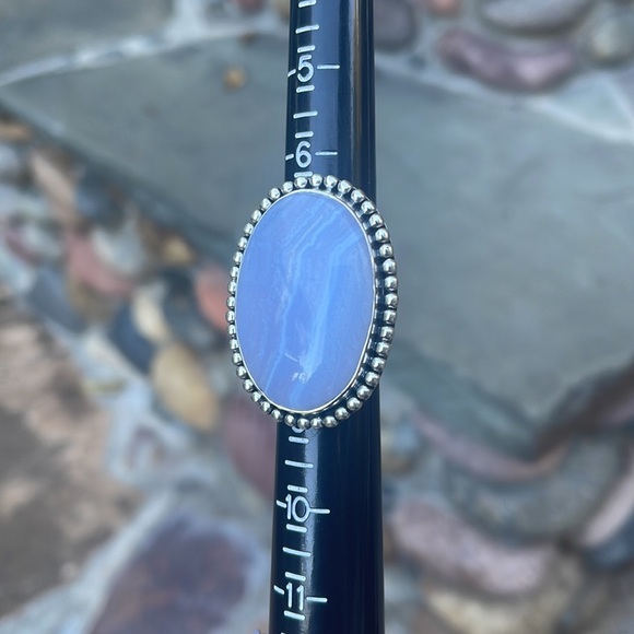 Goldie Lew Sterling Silver Blue Lace Agate Ring Size 8 - Picture 4 of 7